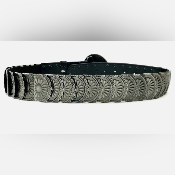 Women’s Vintage Silver Tone Coin Stretch Belt 80s Shiny Disc Metal Cincher Belt - Picture 2 of 16